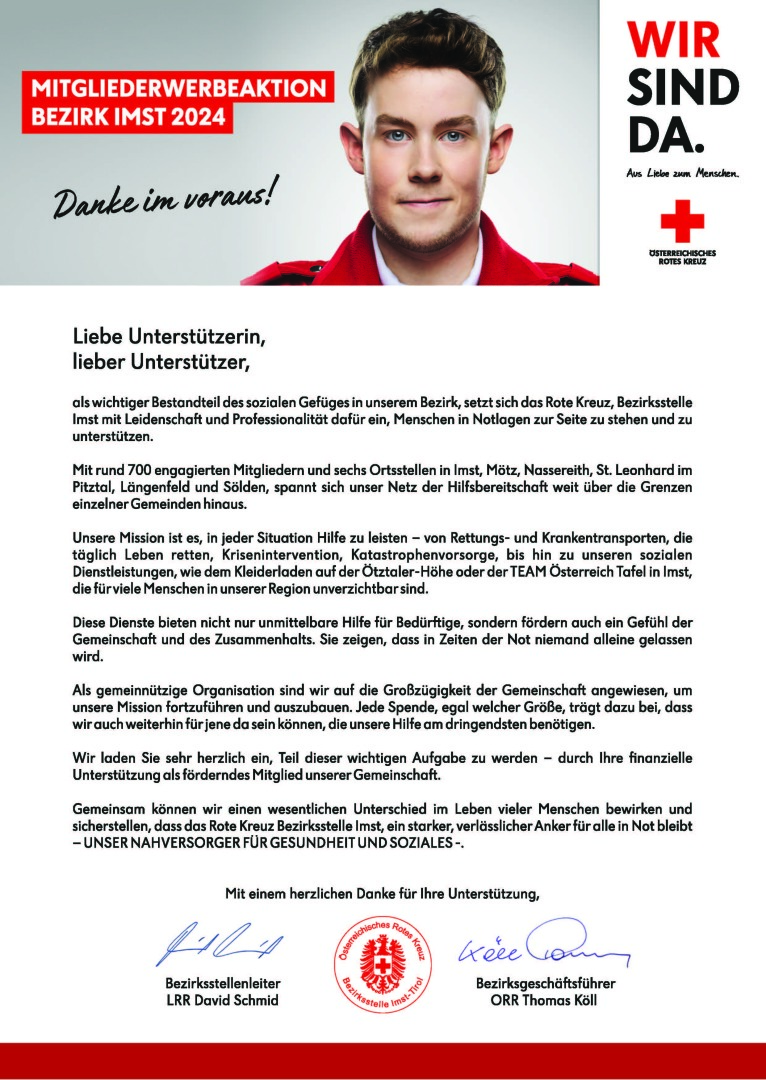 Mitgliederwerbeaktion des Roten Kreuzes im Bezirk Imst 2024